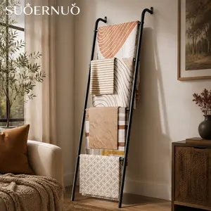 SUOERNUO 4-Tier Wall-Leaning Metal Ladder Rack – Durable Space-Saving Towel & Blanket Organizer for Bathroom, Living Room, Bedroom