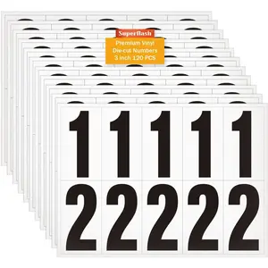 3 inch Adhesive Numbers for Mailbox, Vinyl Reflective Mailbox Number Stickers, 120 Pcs Self Adhesive Number Decals, Pre Spaced Number Signs, for Outside, House, Trash Cans Decal , Cars, Door (Black/White)