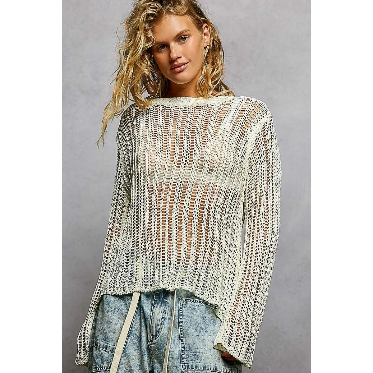 White Mesh Sweater