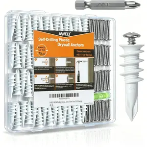 140pcs set drywall screws:70Pcs Self Drilling Anchors with Screws ，70Pcs Self Drilling Drywall Anchors and Screws kit - Superb Wall Anchors for Drywall,Holds Upto 75lbs – No Drill Hole Required with These Dry wall Screws and Anchors