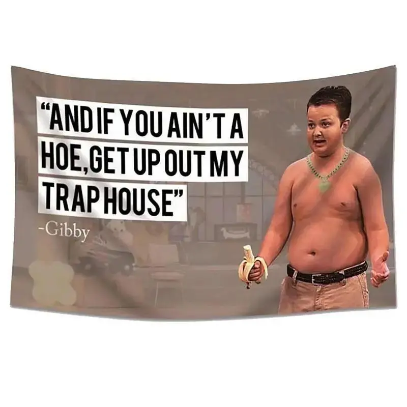 Funny Gibby Trap House Quote Flag Tapestry, Humorous Wall Hanging Banner, Man Cave Bedroom Dorm Room Decor, Indoor Party Backdrop Gift Decorative Lightweight