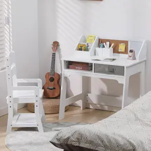 Gaomon Kids Wooden Desk and Chair Set Furniture - Adjustable Study Writing Table with Drawer, Storage Bins, Bookshelf, Bulletin Board, Pen Holder