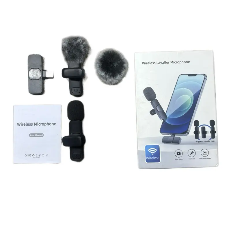 Mini Wireless Clip-On Microphone with Furry Windshield - Wireless Lavaller Mic for Clear Audio Recording