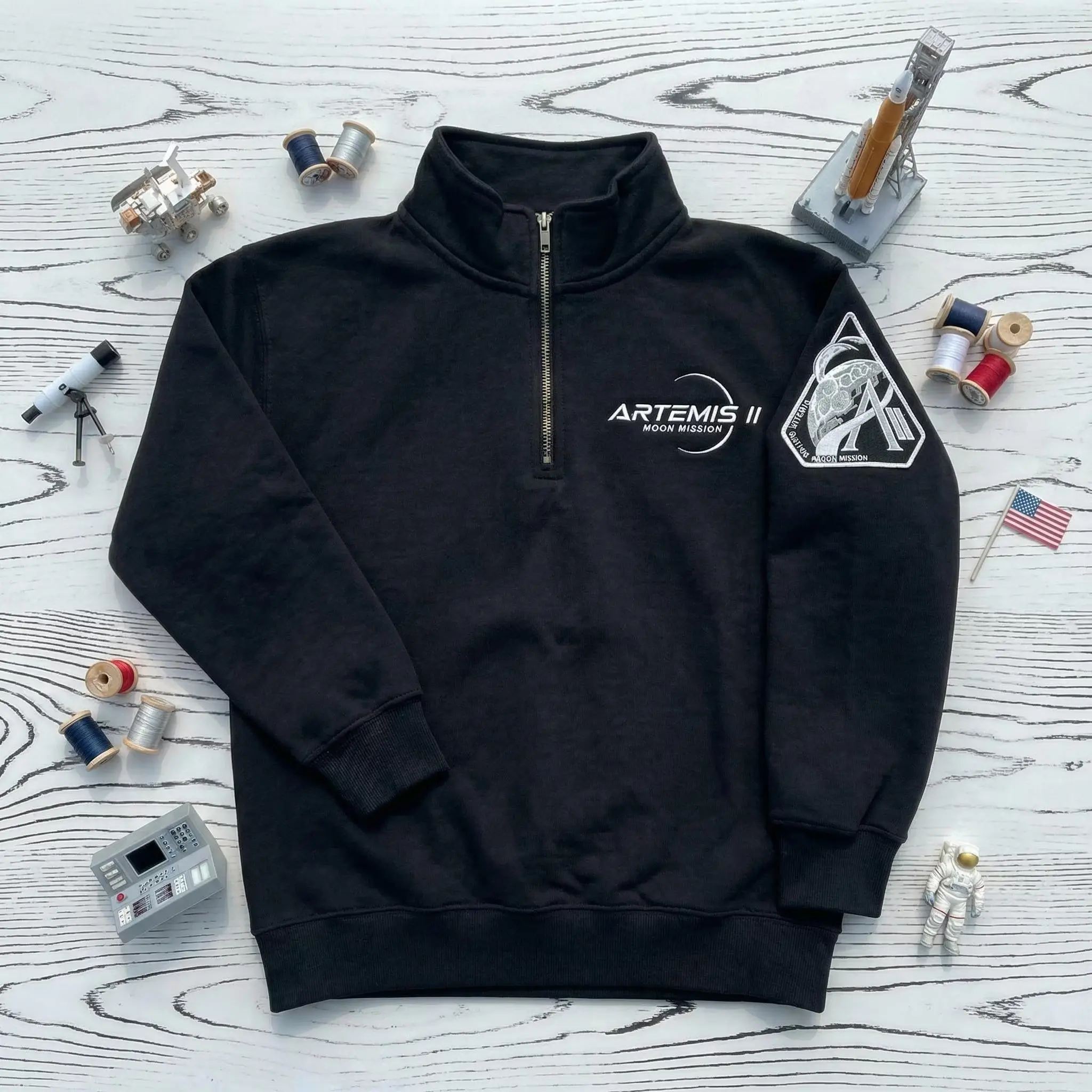 Artemis II To The Moon Embroidered Quarter Zip, Astronaut Quarter Zip, NASA Quarter Zip, Space Lover Gift