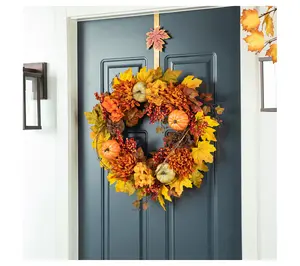 Glitzhome 24"D Fall Dahlia Pumpkin, Leaf and Berry Wreath