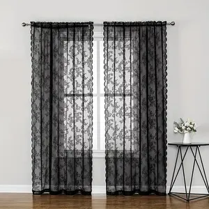 1pc French Country Lace Sheer Window Curtain, Bedroom Living Room Balcony Partition, Outdoor Romantic Wedding Background, Four Seasons Decorative Curtains