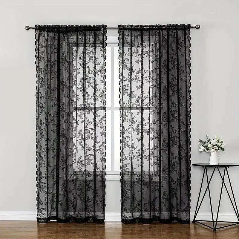 1pc French Country Lace Sheer Window Curtain, Home Decorative Curtain, Bedroom Living Room Balcony Partition, Outdoor Romantic Wedding Background, Four Seasons Decorative Curtains, Home Decoration Curtain
