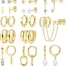 13 Pairs Small Hoop Earrings Set for Women, Gold-Plated Lightweight Hypoallergenic Huggie Hoops with Artificial Pearl Studs & Ear Cuffs, Dainty Trendy Jewelry, Earring Pack