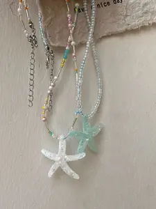 New Summer Limited Edition Beach Fresh Dancing Starfish Dopamine Colorful Stars Beaded Clavicle Chain Necklace, Fashion Jewelry for Women