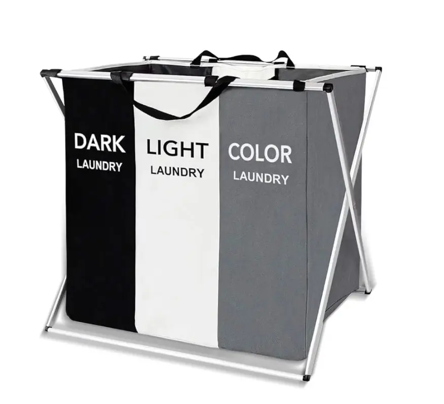 Torio Collapsible Laundry Basket, 3-Compartment Freestanding Clothes Hamper with Reinforced Handles, Large Capacity Waterproof for Bedroom College Dorm