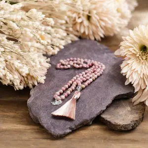 Rhodochrosite Mala Bead Necklace | Mala Beads | 108 Mala | Boho Necklace | Mantra Beads | Prayer Beads | Lotus Necklace