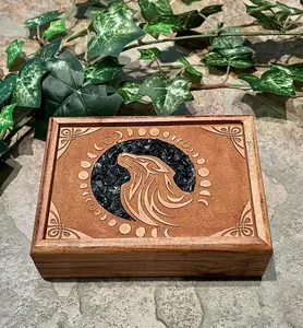 Wolf Wooden Box with Black Onyx Inlay