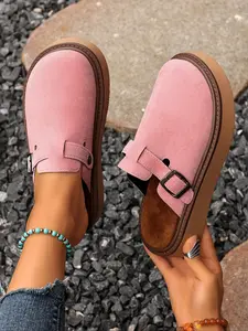 Women's Multi-Color Velvet Slip-On Shoes, Elegant Comfortable Large Size Single Button Design, Casual Fashion Slippers for Spring & Fall, Slip On Lightweight