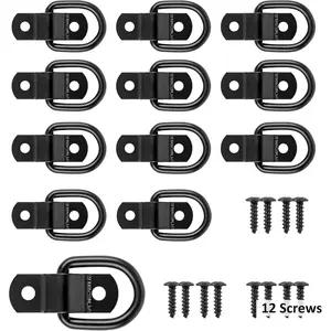 12 Pack D Rings Tie Down Anchors Hooks Heavy Duty 1/4" Trailer Anchor Lashing Rings 2400 lbs, Bracket Hooks Kit for SU,Camper,Van,,, (Black)