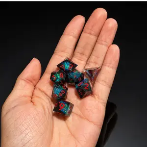 Mini Resin Dice Set Glitter Polyhedral DND Dice with Storage Box & Velvet Pouch, Portable RPG Tabletop Dice