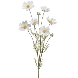 36" White Cosmos Faux Floral Spray | 6-Head Artificial Flower Stem
