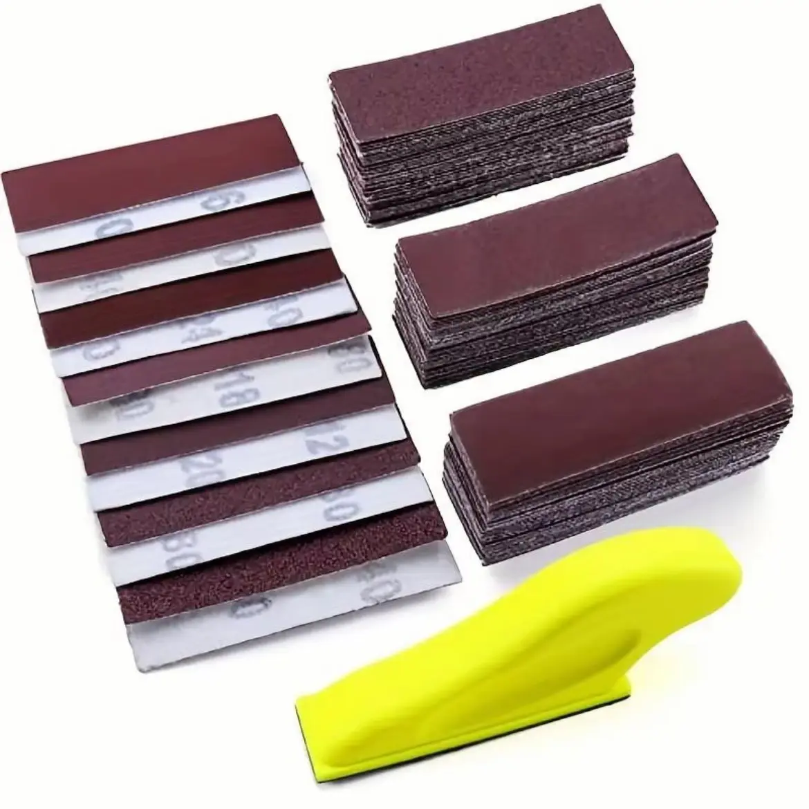 51pcs Miniature Detail Sander Kit, Hand Sanding Block with Finger Groove & Assorted Hook and Loop Sandpaper, Precision Sanding Tool for Tight Spaces, Corner Polishing, Woodworking, DIY Crafts, Polishing Set, Polishing System, Polishing Bundle