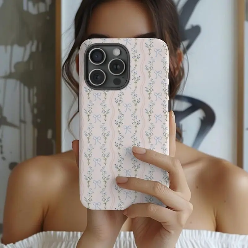 Soft crushed flower bow pattern, durable, shock-absorbing two-in-one mobile phone case, suitable for iPhone 16 15 14 13 12 11 and other series models, can be given as a gift to friends or family