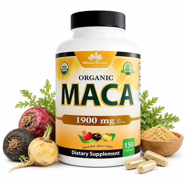 Organic Maca Root Capsules, 1900mg per Serving, Organic Black, Red & Yellow Gelatinized Peruvian Maca, Supports Energy, Stamina, Vitality & Hormone Balance for Women & Men, Non-GMO, Gluten-Free, Vegan, 150 Capsules