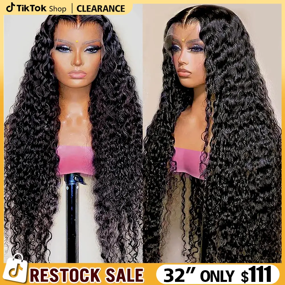 32inch Bling Hair 13x6 Deep Wave HD Lace Front Wigs 13x4 Human Hair Lace Frontal Wig 180% Density Brazilian Deep Curly Hair For Women PrePlucked Lace