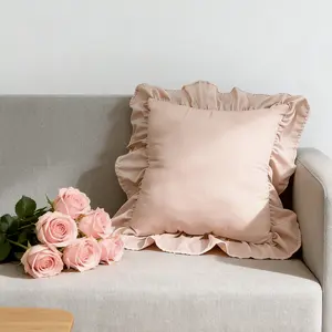 Romantic Vintage French Ruffled Pillow, Includes Filling, Soft Comfortable Polyester Fiber, Square Cushion, Princess Style Home Decor Gift, Soft Padded Cushion