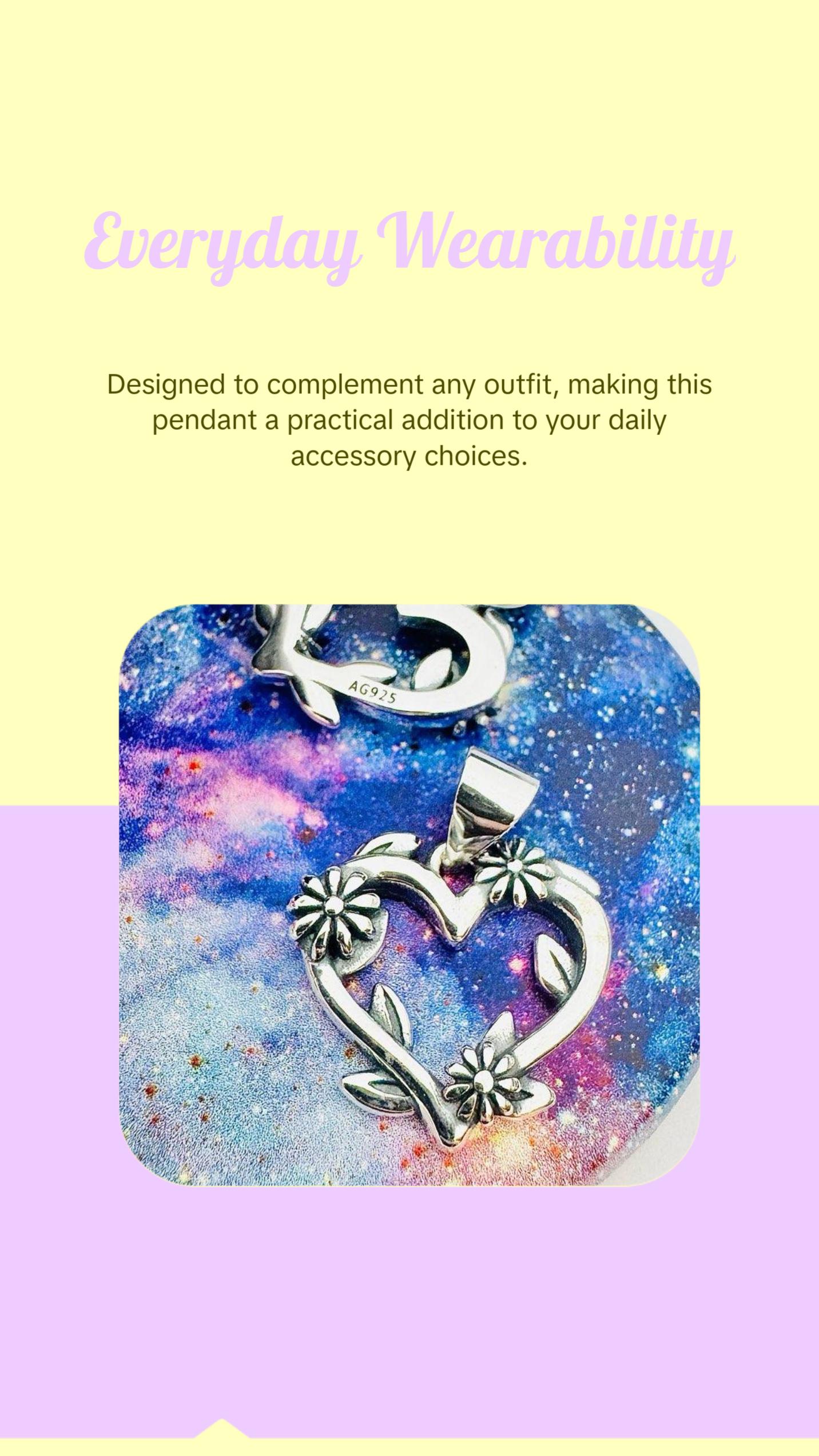 Silver Heart with Flowers Pendant, 925 Silver, Elegant Design for Everyday Jewelry and Accessories