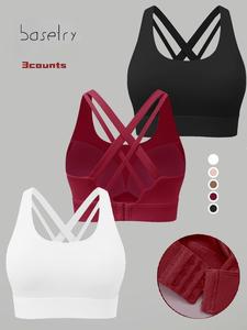 basetry high impact sports bra for women - criss-cross back, molded cups, hook and eye closure - high support running bra, sports bra breathable, solid color bra, activewear