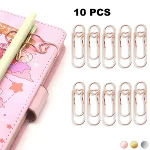 Metal Fixed Pen Clip Pink/ Golden/ Siver, 10 Counts Cute Pen Buckle, Paper Clip with Pen Buckle, Journal Diary Accessories, Stationery Accessories, Multifunctional Pen Clip