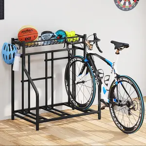 Bike Rack Storage Stand Organizer Floor Holds 3 Bicycle Parking Freestanding Adjustable Garage Indoor Outdoor Bike and Sports Storage Station, Black