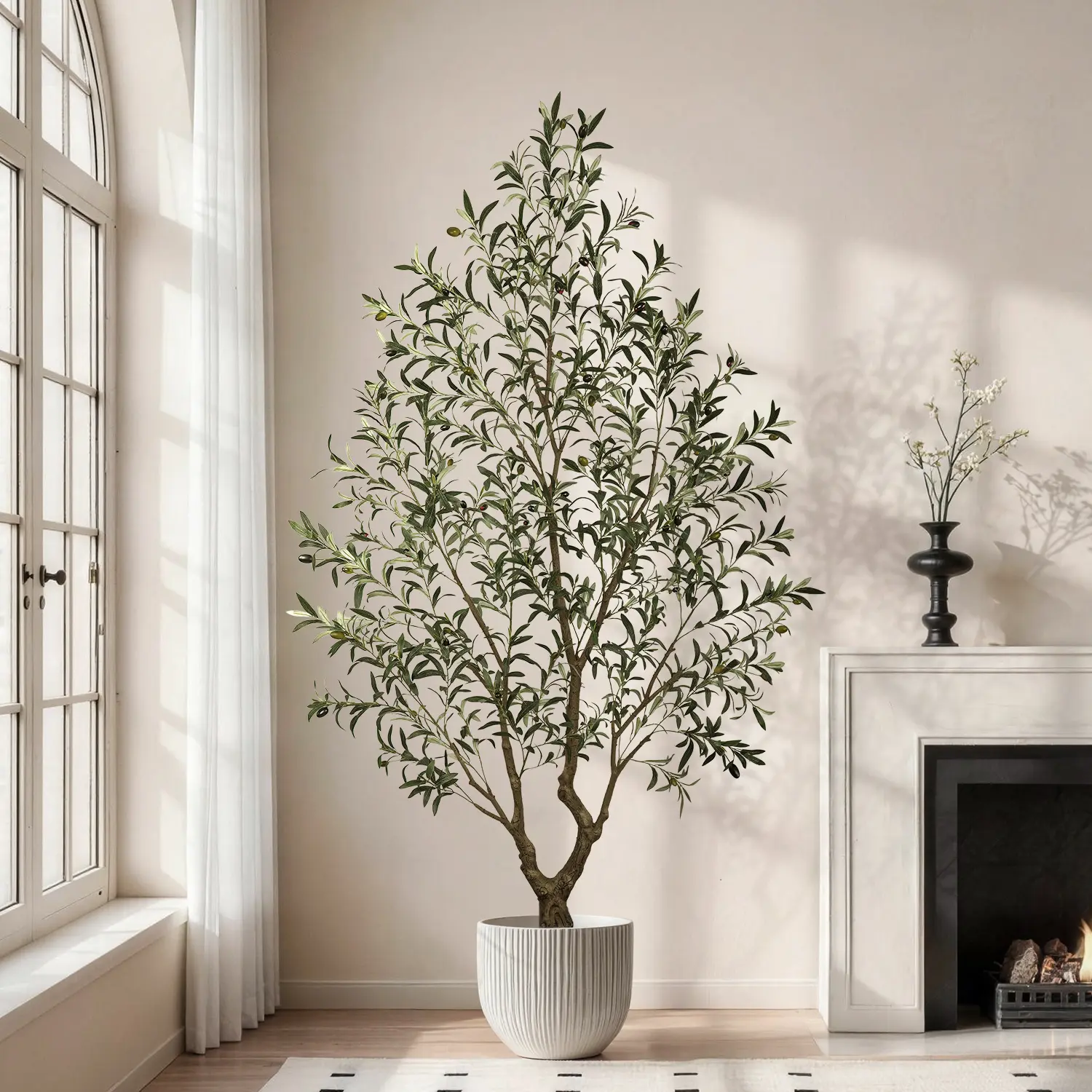 Lifelike Faux Olive Tree with Fruit  Thick Trunk & Realistic Texture | 5/6/7/8ft Tall Artificial Plant for Indoor Decor No-Maintenance Tall