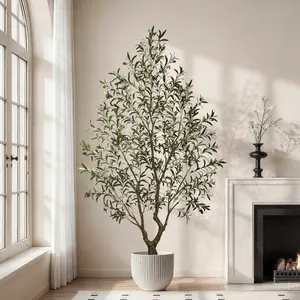 Lifelike Faux Olive Tree with Fruit  Thick Trunk & Realistic Texture | 5/6/7/8ft Tall Artificial Plant for Indoor Decor No-Maintenance Tall
