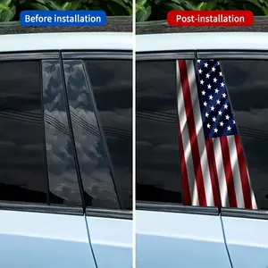 American Flag Car Stickers Set of 2 Self-Adhesive B Pillar Protection Decals for Cars Walls Windows Durable Plastic Easy Peel & Stick Design