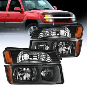Nilight Headlight Assembly for 2002 2003 2004 2005 2006 Chevy Avalanche with Body Cladding Pickup Truck Replacement Headlamp Black Housing Amber Reflector Driver and Passenger Side