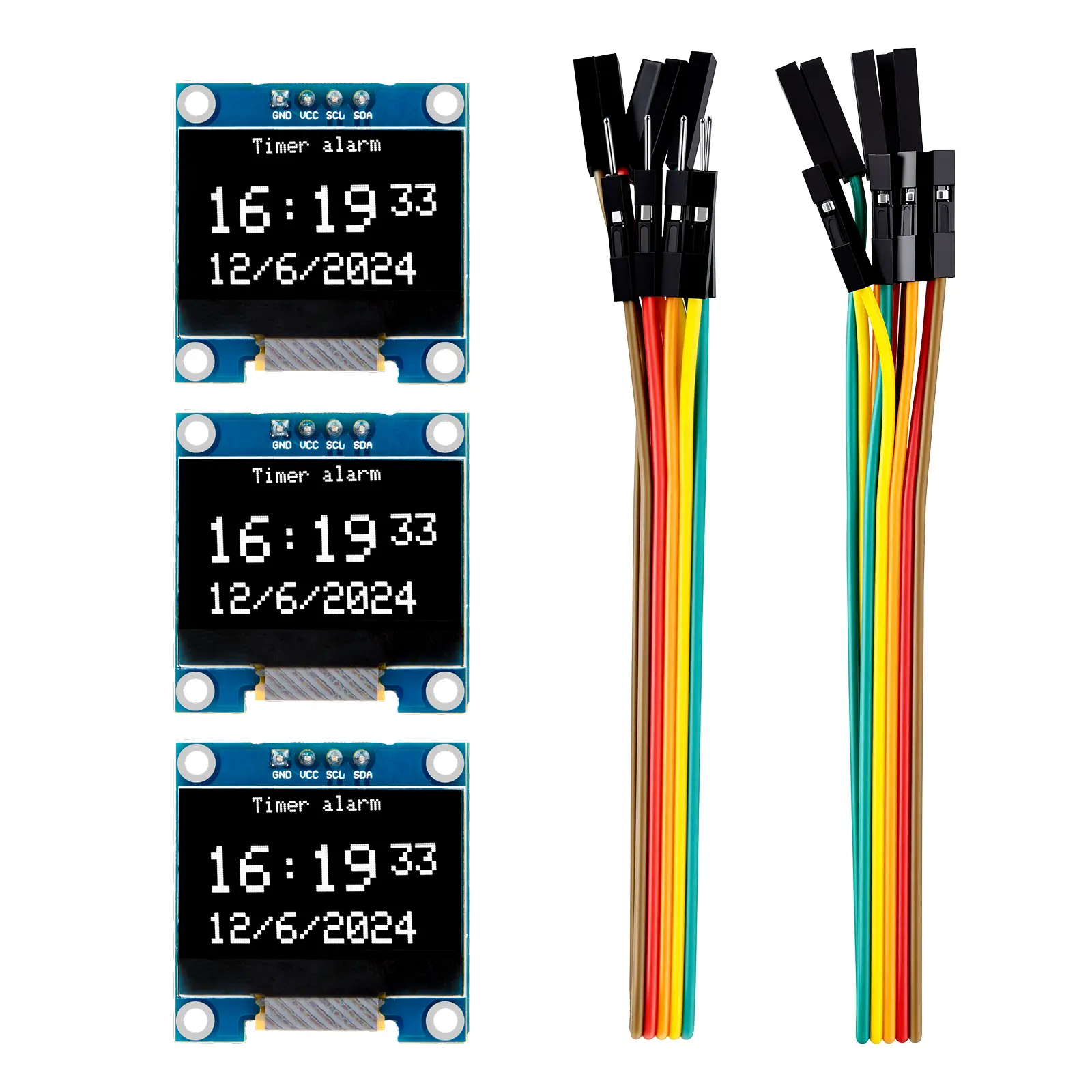 ELEGOO 3PCS 0.96 Inch SSD1306 I2C OLED Display Modules - Self-Luminescent, High-Contrast, High-Resolution 128x64 Pixels, Compatible with Arduino, Raspberry Pi, STM32 Projects (Including Dupont Wires)