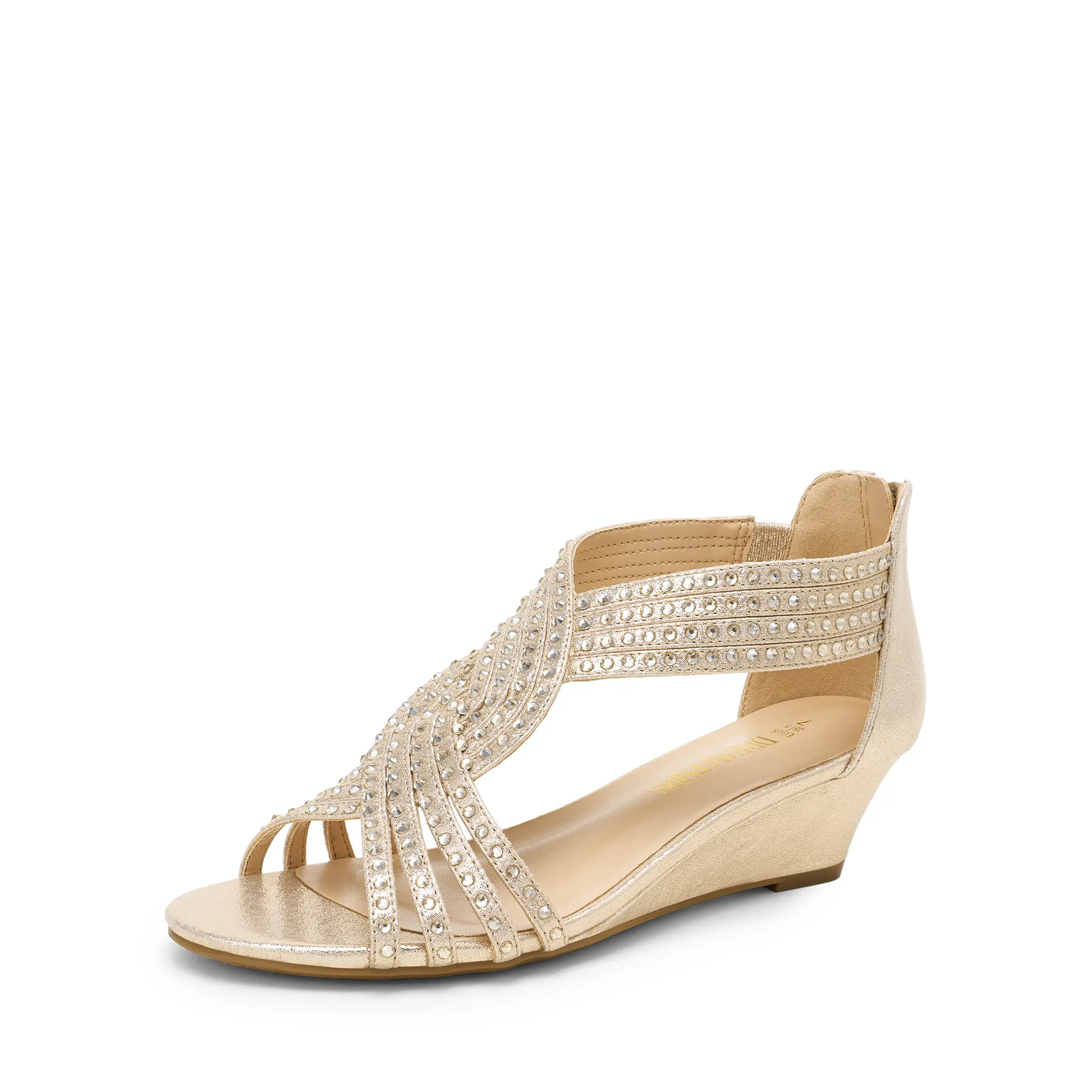 Dream Pairs Women's Sandals, Chic Rhinestone Open Toe Low Wedge, Cushioned Statement Shoes, Casual Party Wear Footwear, Elegant Party Footwear, Fashionable Rhinestone Sandals, Minimalist, Strap Closure, Evening, Glamorous Heels