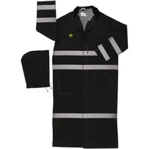 MCR Safety FR267CRL FR Work Rain Jacket - Size L Black, PVC & Polyester Construction, 2 Pockets, Detachable Hood, Snap Closure