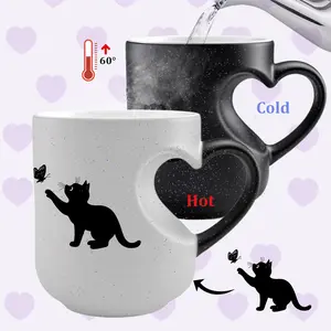 Black Cat & Butterfly Color-Changing Mug Magic Reveal Mug Thermosensitive Ceramic Mug, Starry Night Ceramic Mug, Heart Handle Mug, 11oz/325ml, Coffee Mug, Weighted Mug, Christmas Gift for Friends