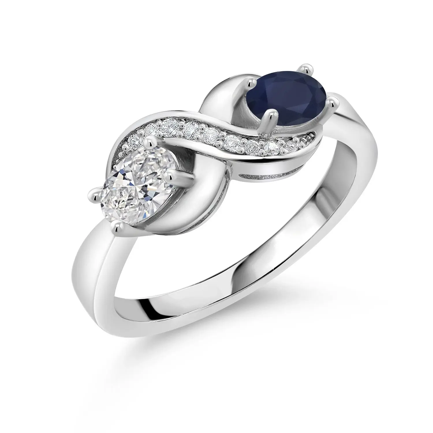 925 Sterling Silver Lab Grown Diamond and Blue Sapphire and White Created Sapphire Infinity Promise Ring For Women | 1.05 Cttw | Oval 6X4MM | Gemstone April Birthstone