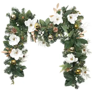 White Gold Magnolia Christmas Garland