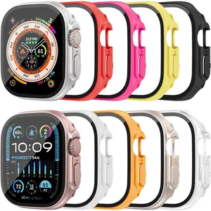10 Pack Case with Tempered Glass Screen Protector for  Watch Ultra 2/Ultra 49mm, Hard PC  Cover, Full Protective Frame Bumper Compatible with iWatch 49mm Accessories