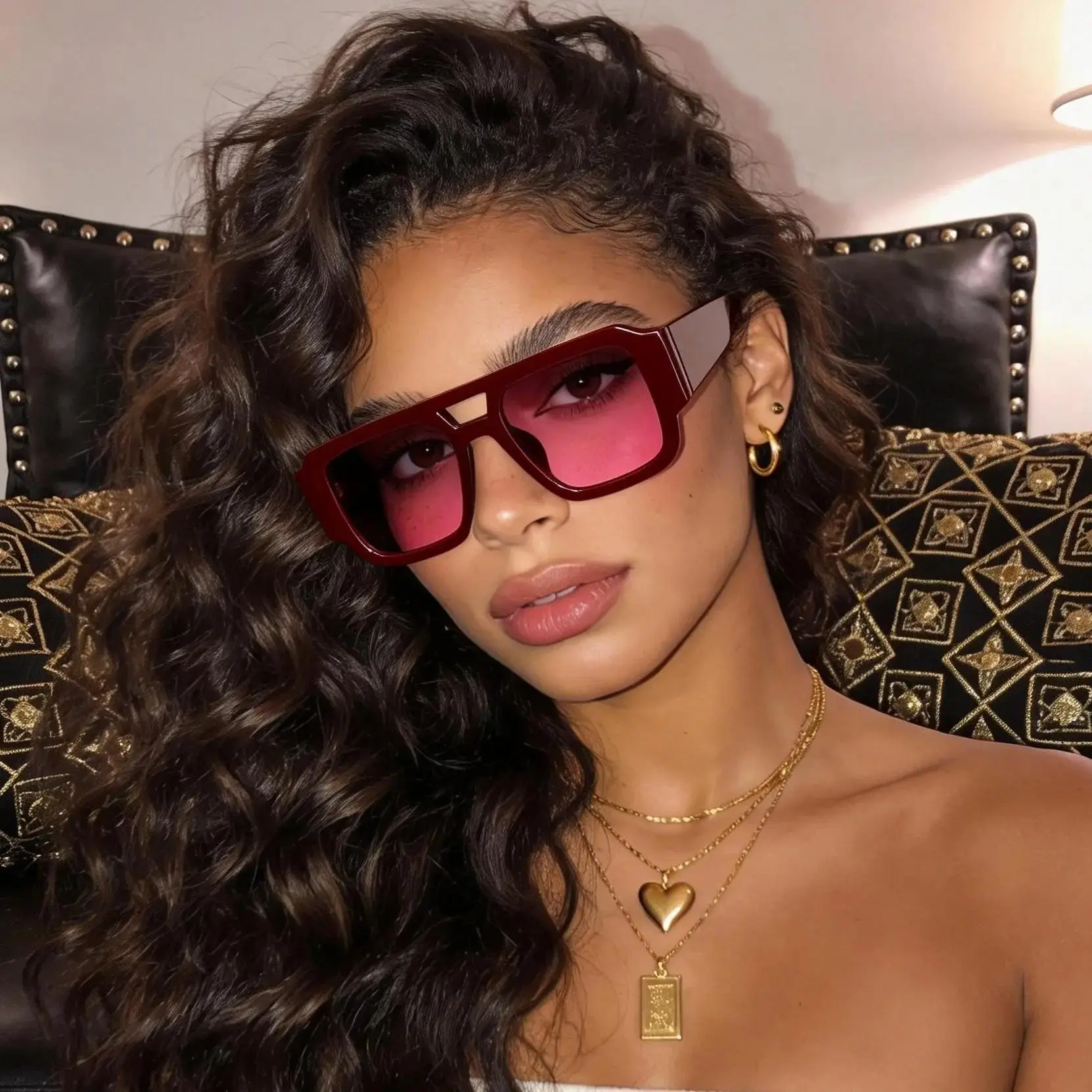 Retro Pilot Sunglasses for Men Women, Double Bridge Square  display picture 1