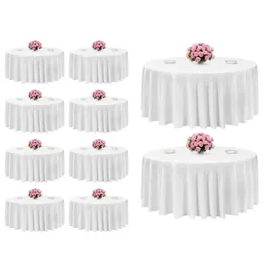 VEVOR White Round Tablecloths 10 Pack, 132 Inches in Diameter, Stain- & Wrinkle- Resistant, Machine Washable Table Clothes, Polyester Fabric Table Covers for Wedding, Party, Banquet, Formal Events