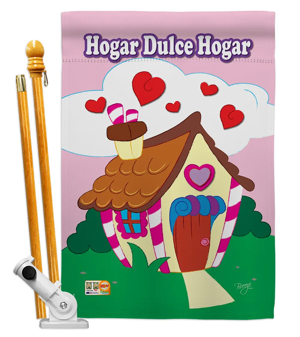 Breeze Decor BD-SH-HS-100040-IP-BO-D-US09-BD 28 x 40 in. Welcome Hogar Dulce Inspirational Sweet Home Impressions Decorative Vertical Double Sided House Flag Set with Pole Bracket Hardware