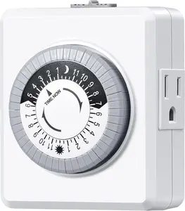 24 Hour Cycle Plug-in Mechanical Timer, Indoor Timer for Electrical Outlets, 30-Minute Intervals, Dual 3 Prong Outlets, 125V 15A for Christmas Lights, Room Lights, ETL Listed, 1 Pack