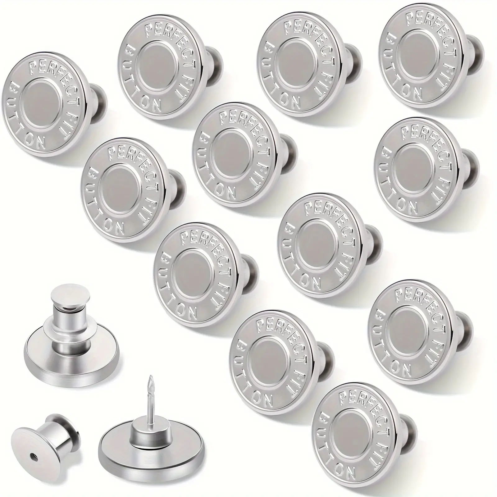 12 Sets Jean Buttons Pins, No Sew Loose Pants Button Tightener, Owyee Adjustable Buttons For Jeans Too Big Snap Tack