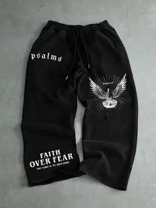 Men's Casual Sporty Long Pants, Religious Dove Pattern Print, Drawstring Wide Leg, Spring & Fall Fashion, Loose Fit, Affirmation Sweatpants