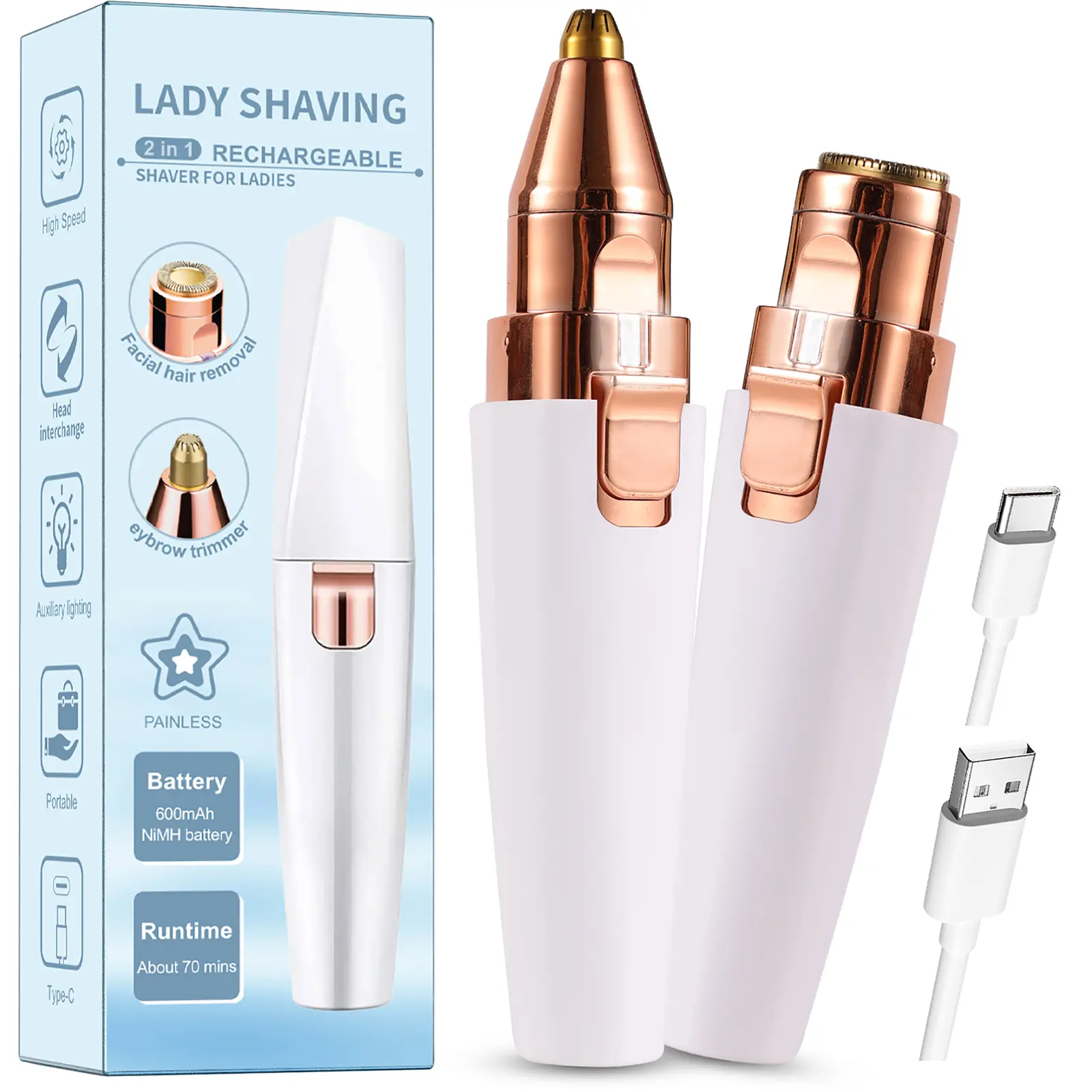 2 in 1 Electric Eyebrow Trimmer, USB Rechargeable Eyebrow Shaver, Eyebrow Shaper, Facial Hair Removal Tool for Women, Eyebrow Shaping Tool, Personal Care Appliances