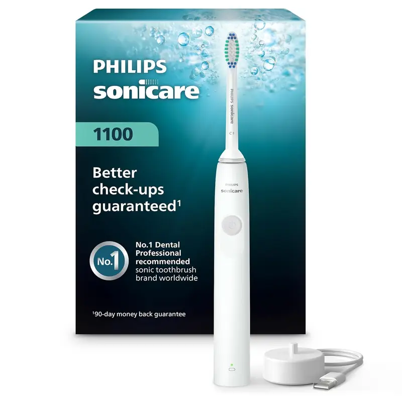 Philips Sonicare 1100 Series Electric Toothbrush - Sonic Toothbrush with Advanced Sonic Technology, EasyStart, Smartimer & Quadpacer, White, Model HX3641/02
