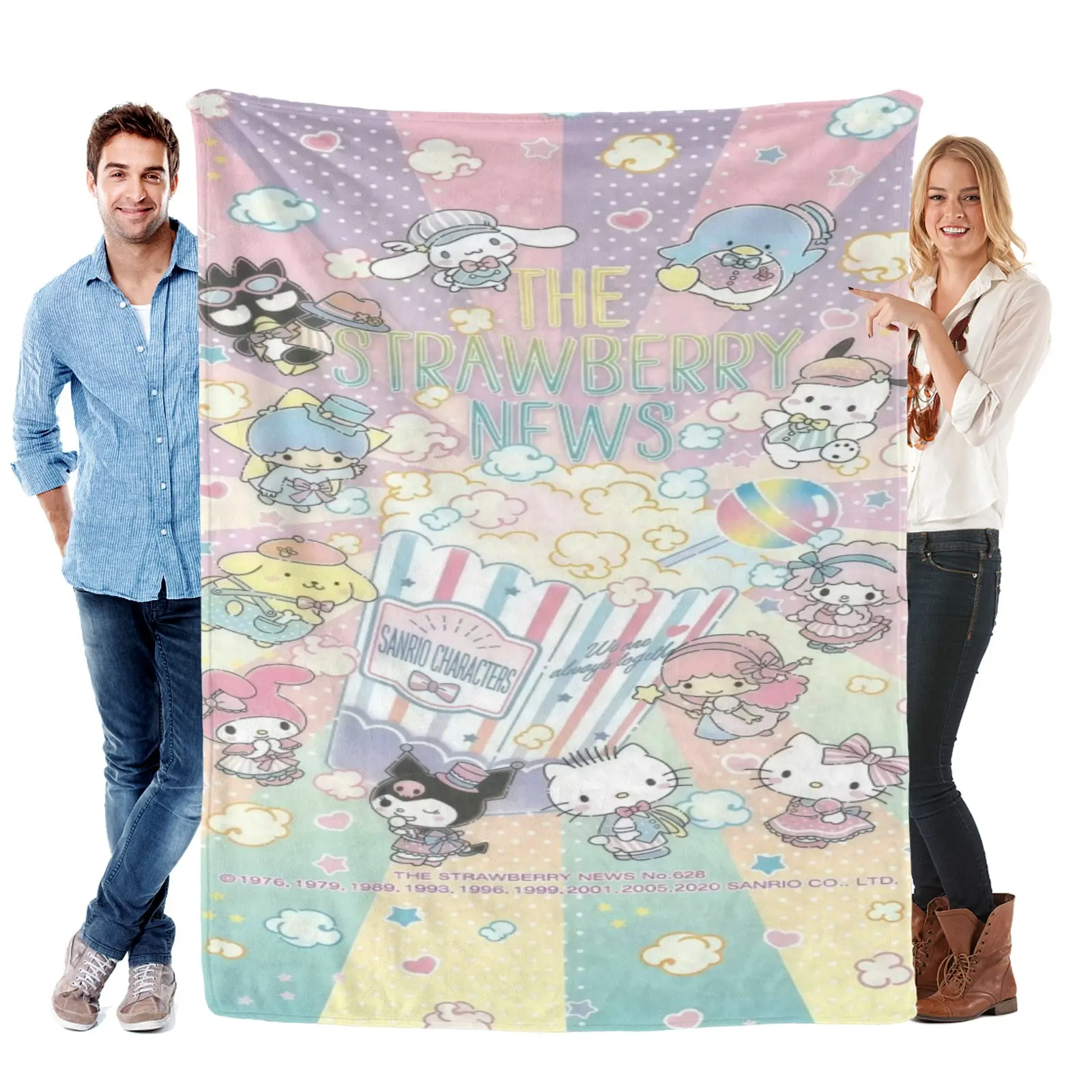 Sanrio Rainbow Strip Sanrio Characters Blanket, Plush Fleece Cute Cartoon Bedding, For Girls Dorm Room Decor