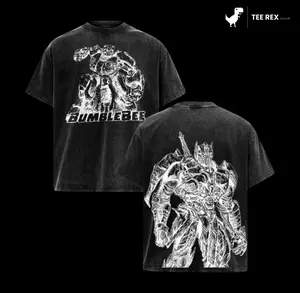 Bumblebee TRANSFORMERS Edition Double Printed Oversize Lightweight Acid Washed Tee TV Series Graphic Design Top Cotton Streetwear Movie T-Shirt Clothes Menswear Womenswear Apparel Classic